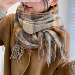 2023 New thickened scarf Korean style sweet and warm imitation cashmere scarf plaid shawl collar