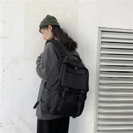 School Bags Black Canvas Trend Female Backpack Fashion Women Backpack Waterproof Large School Bag Teenage Girls Student Shoulder Bags 231009