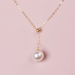 Pendant Necklaces NYMPH 18K Gold Necklace Natural Sea Water Pearl Pendant 8-8.5mm Pearl AU750 Women's Party Fine Jewelry 231010