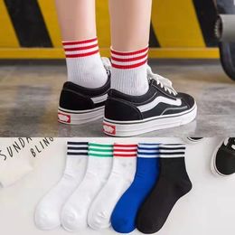 Mens Fashion Shamrock Solid Striped Socks Sports Shoes Crew Cotton Casual Pure Mid Calf For Women