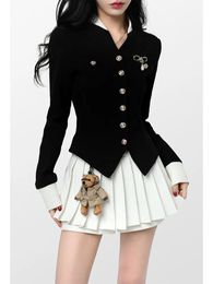 Womens Jackets Two Piece Set Black Vintage Women Japanese Short Blazer Coatmini Skirt Suit Female Casual Korean Fashion Sexy Kawaii 231010