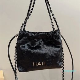 2023-Women Luxury Brand Bag Velvet Mini Bucket Bag Vintage Silver Chain Crossbody Autumn and Winter Essential Fashion High Grade 20cm