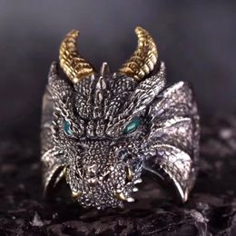 Solitaire Ring Retro Demon Dragon Siren Domineering Hip Hop Rock Gothic Rings Accessories Trendy Men Womnen Jewellery Adjustable Size 231009