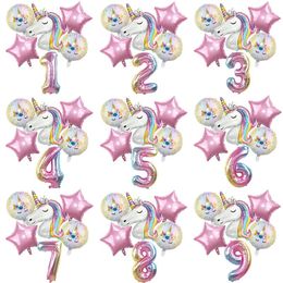 Rainbow Unicorn Balloon Party Decoration 32 inch Number Foil Balloons Kids Unicorn Theme Birthday Supplies 1 Set