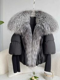 Women's Fur Faux Fur Female Large Fox Fur Collar Outerwear Thick Warm Fur Real Fur Coat Winter Jacket Women White Duck Down Jackets Hooded 3024