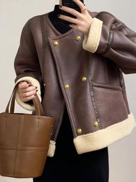 Women's Trench Coats 2023 Suede Faux Leather Jackets Fur Parka Sheepskin Winter Female Vintage Thickened Lamb Motorcycle Jacket