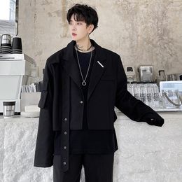 Men's Suits 2023 Suit Blazer Men Japan Harajuku Streetwear Chic Fashion Loose Casual Short Jacket Man Dark Design Style Coat