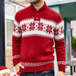 Women's Sweaters Men's New Fashion Christmas Red Green Stand Collar Party Sweater Long Sleeve Pullover Collar Button Sweaters 's Top ClothingL231010