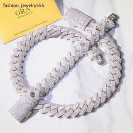 colares pendentes populares pesados cadeia cubana 3 fileiras de 20 mm de largura S925 Silver Moissanite Diamond Chain Rapper Hip Hop Colar Chain Chain Link Chain