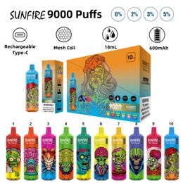 Original 9000 Puffs Disposable E Cigarette RGB 18ml Prefilled Rechargeable Vape Device Leakproof Design Vapor 0mg 20mg 30mg 50mg for Big Puff Pod Tobacco Sticks