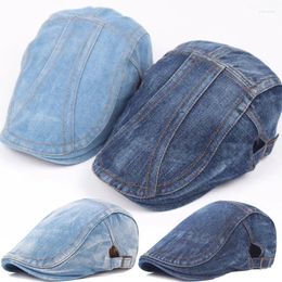 Berets 2023 Spring Denim Beret Hat For Men Women Casual Unisex Jeans Cap Fitted Sun Cabbie Duckbill Flat Gorras