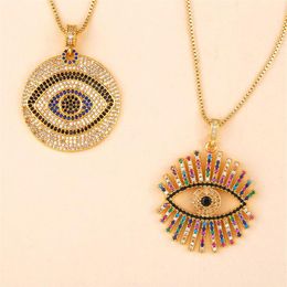 Evil Eye Necklace Iced Out Pendant Luxury Colorful CZ Collar Necklaces Fashion Women Girl 18K Gold Plated Cubic Zirconia Choker Je237p
