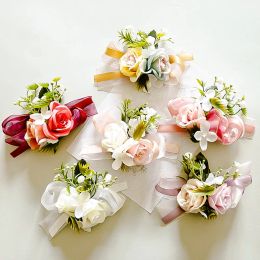 Wedding Corsage Flower Artificial Flower Silk Rose Brooch Bracelet Bridal Groomsmen Photography Party Suit Laple Pins Accessory