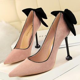 Dress Shoes Designer Pointy Women's High Heel Bow Women Pump Stiletto Suede