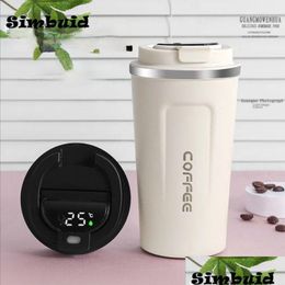 Water Bottles Water Bottles 380Ml 510Ml Smart Thermos Bottle For Coffee Led Temperature Display Thermal Mug Insated Tumbler Taza Termi Dhv8S