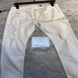 Luxurys Designer Mens Jeans Vintage Fold Hole Washed Tiny Easticity Fashion White Slim-leg Motorcycle Biker Causal Hip Hop Top Qua3028
