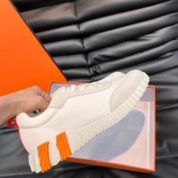 Street Style Plain Logo Platform Sneakers Designer Men Bouncing Sneaker Luxury Shoes Light Sole Mesh Suede Goatskin Breathable Trainers Colour White Orange Stripe