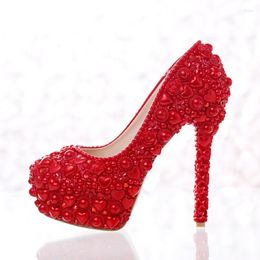 Dress Shoes Red Pearl Wedding Est Model Heart Shape Bride High Heels Party Prom For Mom