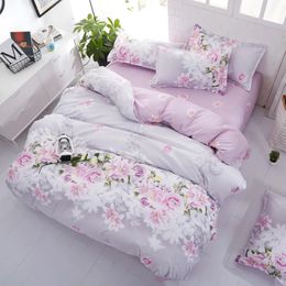 Bedding sets Flower Comforter Set Simple Pink Bed Linens Linings Queen Duvet Cover Sheet And Pillowcase King Size For Girls 231009