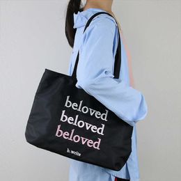 New Simple and Lightweight Letter Embroidered Canvas Bag Student Shoulder Bag Waterproof Large Capacity Shoulder Tote Bag 231010