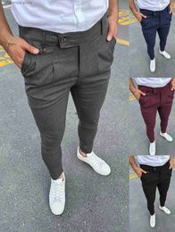 Men's Pants New Men's Business Casual Skinny Stretch Slim Fit Pencil Pants Trousers Fashion Zipper Mid Waist Solid Jogging Khaki Track Pants T231010