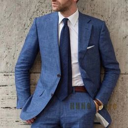 Men's Polos Linen Suit 2 Piece Set Single Breasted Slim Fashion Design Lapel Business Wedding Groom Casual Jacket 231010