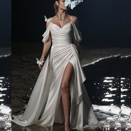 Sexy Beach Wedding Dresses Backless Off The Shoulder Side Split Bridal Gowns Plus Size Bohemian Bridal Dress