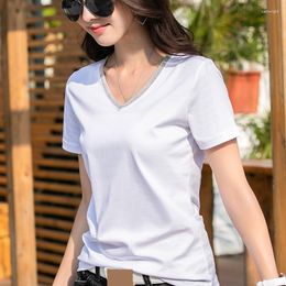 Women's T Shirts MRMT 2023 Brand Cotton Short Sleeve Metal Chain V Collar Leisure T-shirt For Female Solid Colour Tops Tshirt