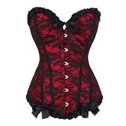 Bustiers & Corsets Sexy Overbust And Lace Up Vintage Floral Bow Corset Lingerie Top Plus Size Corselet For Women Burlesque Costum279R