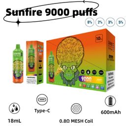 Sunfire Disposable 9000 Puff Vape E-cigarettes 0% 2% 3% 5% Vaporizer Mesh Coil Vaporizer Pen puffs Prefilled Carts Pod 12k 10k 9k puffs Tornado Vape Pen Kit RM Poland France