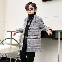 Coat Baby Boys Houndstooth Woollen Jacket Double Breasted Warm Kids Children Toddler Lapel Tweed SpringAutumn Outerwear One 231009