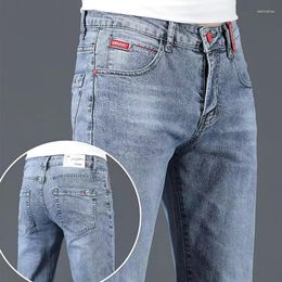 Men's Jeans Fashion Korean Style Stretch Black Grey Ripped Casual Denim Trousers Men Elastic Skinny Slim Small Feet Pencil Pants