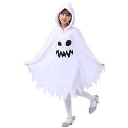 New Theme Costume Children Boys Girls Cute White Ghost Demon Shining Cloak Cosplay Costumes Ghost Face Cape Performance Halloween Costume for Kids 231