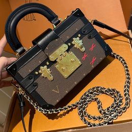 Classic Petite Malle Capital Trunk Crossbody Bag New Luxury Women Hard Box Shoulder Bag French Old Flower Luxurious Vintage Genuine Leather Handbag Top Quality 20CM