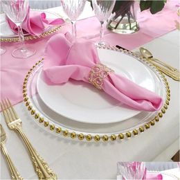 Dishes Plates 100Piece Clear Charger Plate With Gold Beads Rim Acrylic Plastic Decorative Dinner Serving Wedding Xmas Party Decor Otb9U