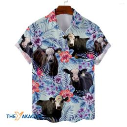 Men's Casual Shirts Cow Hawaiian For Men Women Flower Farm Button Down Short Sleeve Mens Lover Aloha Shirt