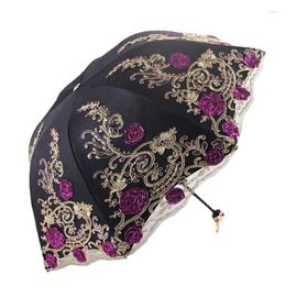 Umbrellas Fashion Retro Embroidered Lace Folding Princess Umbrella Summer Outdoor Portable UV Protection Sun Sunny