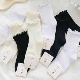 Women Socks Ruffle For White Black Frilly Lolita Style Japanese Cute Kawaii Cotton Harajuku Princess Crew Calcetines