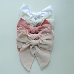 Hair Accessories Wholesale Beautiful Girl Clips Big Linen Bows 5.2 In Handmade Vintage Kids Solid Hairgrips Children