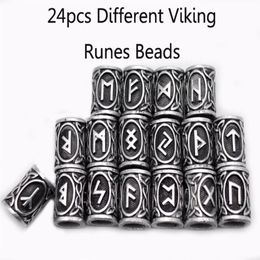 24pcs Top Silver Norse Viking Runes Charms Beads Findings for Bracelets for Pendant Necklace Beard or Hair Vikings Rune Kits338e