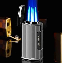 Latest Torch Four Jet Lighter With Cigar Punch 5 Colors Inflatable No Gas Cigar Butane Windproof Lighters Smoking Tool Accessories Gift Box