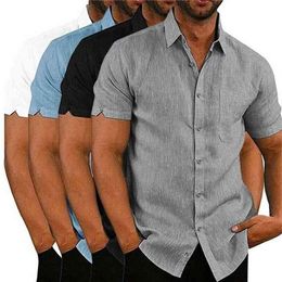 Men's Shirts Blouse Short Sleeve Men Casual Slim Fit Mandarin Collar Shirts High Quality Summer Beach Shirt 210701260N