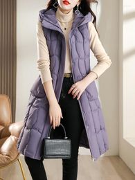 Women's Vests Brieuces 2023 Winter Women Vest Jacket Down Cotton Padded Autumn Hooded Long Coat Sleeveless Female Waistcoat