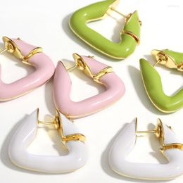 Hoop Earrings AENSOA Trendy Geometric Triangle Metal For Women White Pink Avocado Green Colour Enamel Jewellery