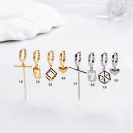 Hoop Earrings 1PC 316L Stainless Steel Hip Hop Number Lucky 7 Cube Punk Heart-shaped Pendant For Men Women Piercing Jewelry