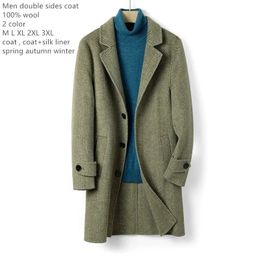 Men's Wool Blends Naizaiga Vintage herringbone doublefaced Woollen men's midlength 100 trench coat blue army green Boy Coat A8 231009