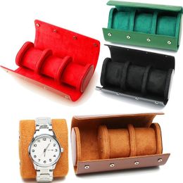 Watch Boxes 1/2/3 Slots Roll Travel Portable Leather Business Trip Carrying Box Slid In Out Organiser Men Christmas Gift