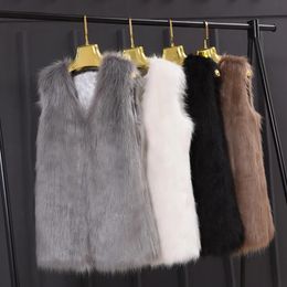 Women's Fur Faux Fur Fashion Faux Fur Winter Sleeveless Slim Vest Jackets Coat Women Ladies Outerwear Warm Short Furry Teddy Bear Waistcoat Warmmer 231010