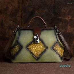 Evening Bags Vintage Women Shoulder Bag Luxury Hand-painted Retro Crossbody Ladies Genuine Leather Top-handle For Female