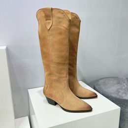 Isabelle Marant Tall Women Shoes Denvee Paris Boots Suede Knee-high Fashion Perfect Denvee Boots Original Genuine Leather Real Photos 92b2